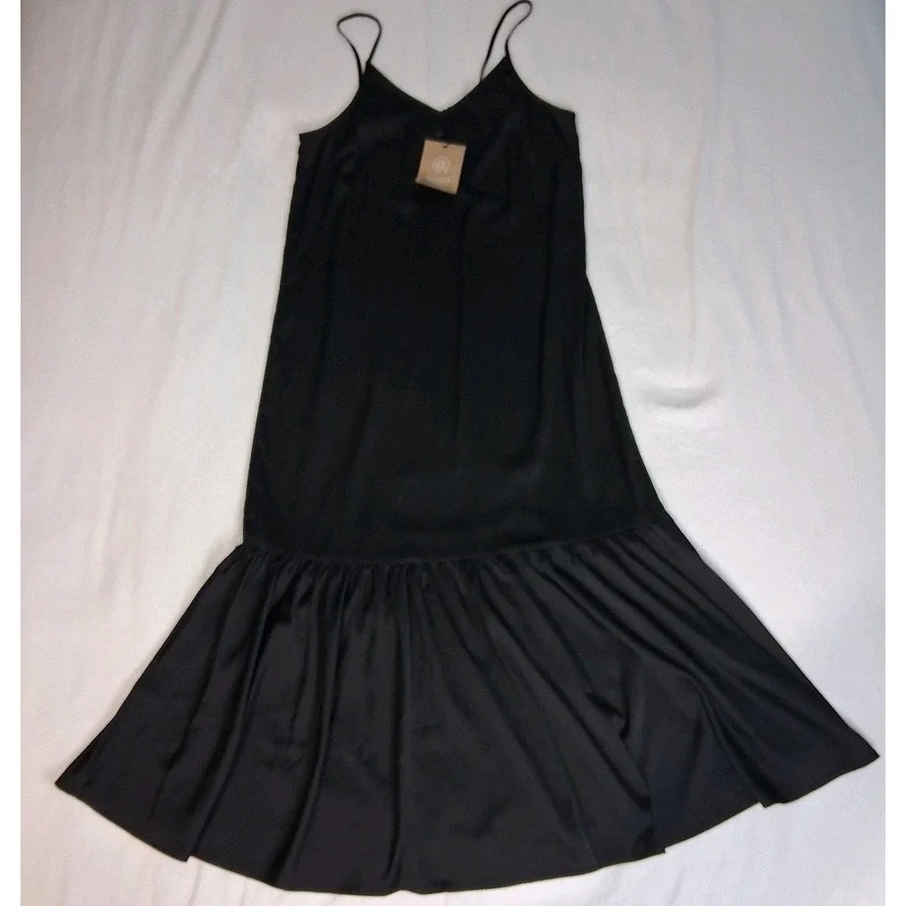 Vero Moda Black Matte Satin Adjustable Spaghetti Strap Maxi Dress Single Tier XS